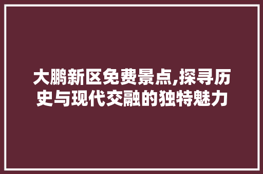 大鹏新区免费景点,探寻历史与现代交融的独特魅力