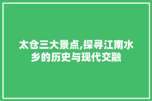 太仓三大景点,探寻江南水乡的历史与现代交融