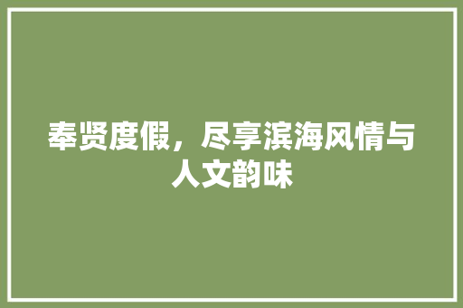 奉贤度假，尽享滨海风情与人文韵味