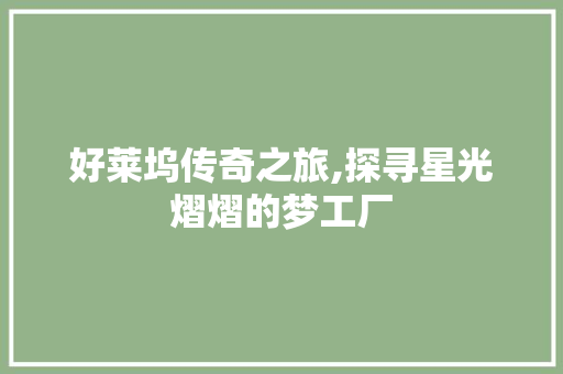 好莱坞传奇之旅,探寻星光熠熠的梦工厂