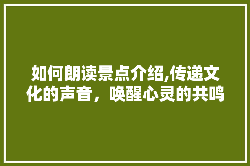 如何朗读景点介绍,传递文化的声音，唤醒心灵的共鸣