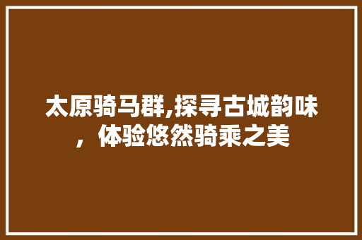 太原骑马群,探寻古城韵味，体验悠然骑乘之美