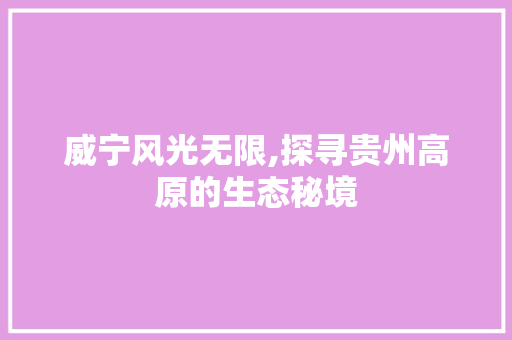 威宁风光无限,探寻贵州高原的生态秘境