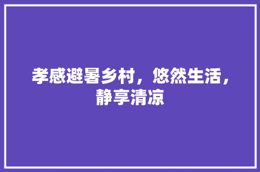 孝感避暑乡村，悠然生活，静享清凉