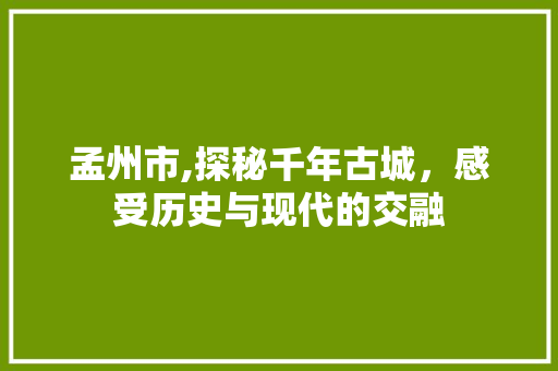 孟州市,探秘千年古城，感受历史与现代的交融