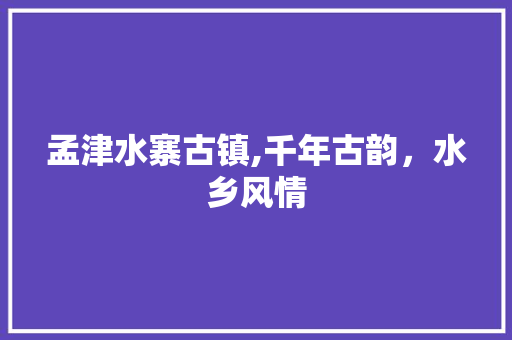 孟津水寨古镇,千年古韵，水乡风情