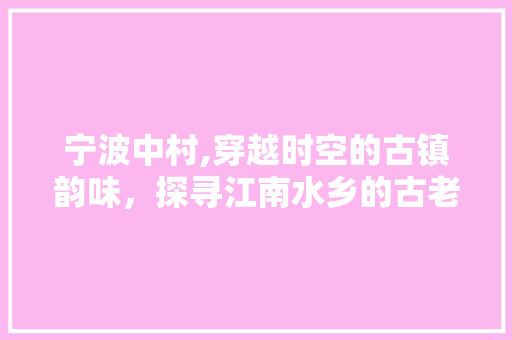 宁波中村,穿越时空的古镇韵味，探寻江南水乡的古老记忆