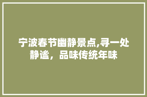 宁波春节幽静景点,寻一处静谧，品味传统年味