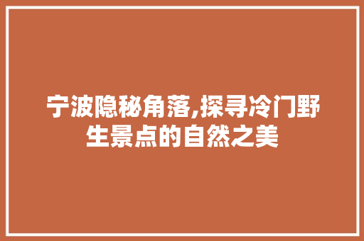 宁波隐秘角落,探寻冷门野生景点的自然之美