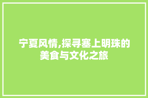 宁夏风情,探寻塞上明珠的美食与文化之旅