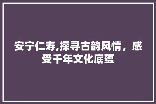 安宁仁寿,探寻古韵风情，感受千年文化底蕴