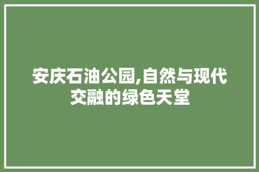 安庆石油公园,自然与现代交融的绿色天堂