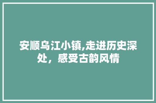 安顺乌江小镇,走进历史深处，感受古韵风情