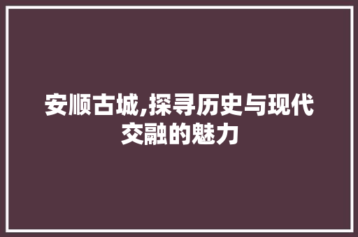 安顺古城,探寻历史与现代交融的魅力