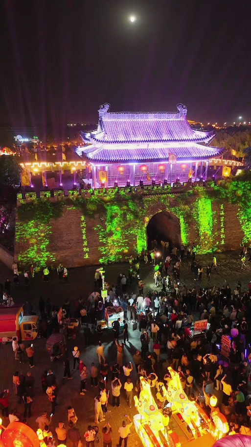 夜幕降临，灵寿夜景,璀璨星河下的古韵风情